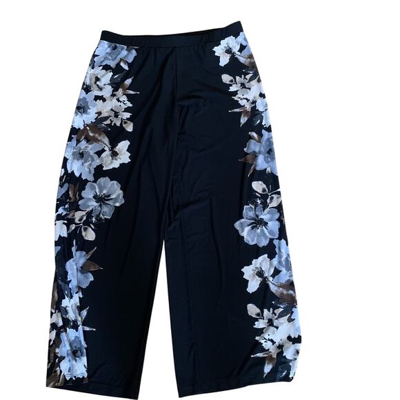 NEW SUSAN‎ GRAVER LIQUID KNIT WOMEN'S BLACK FLORAL PULL-ON PANTS MP - Picture 2 of 8